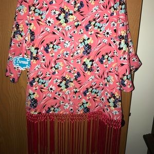 floral kimono cardigan with fringe